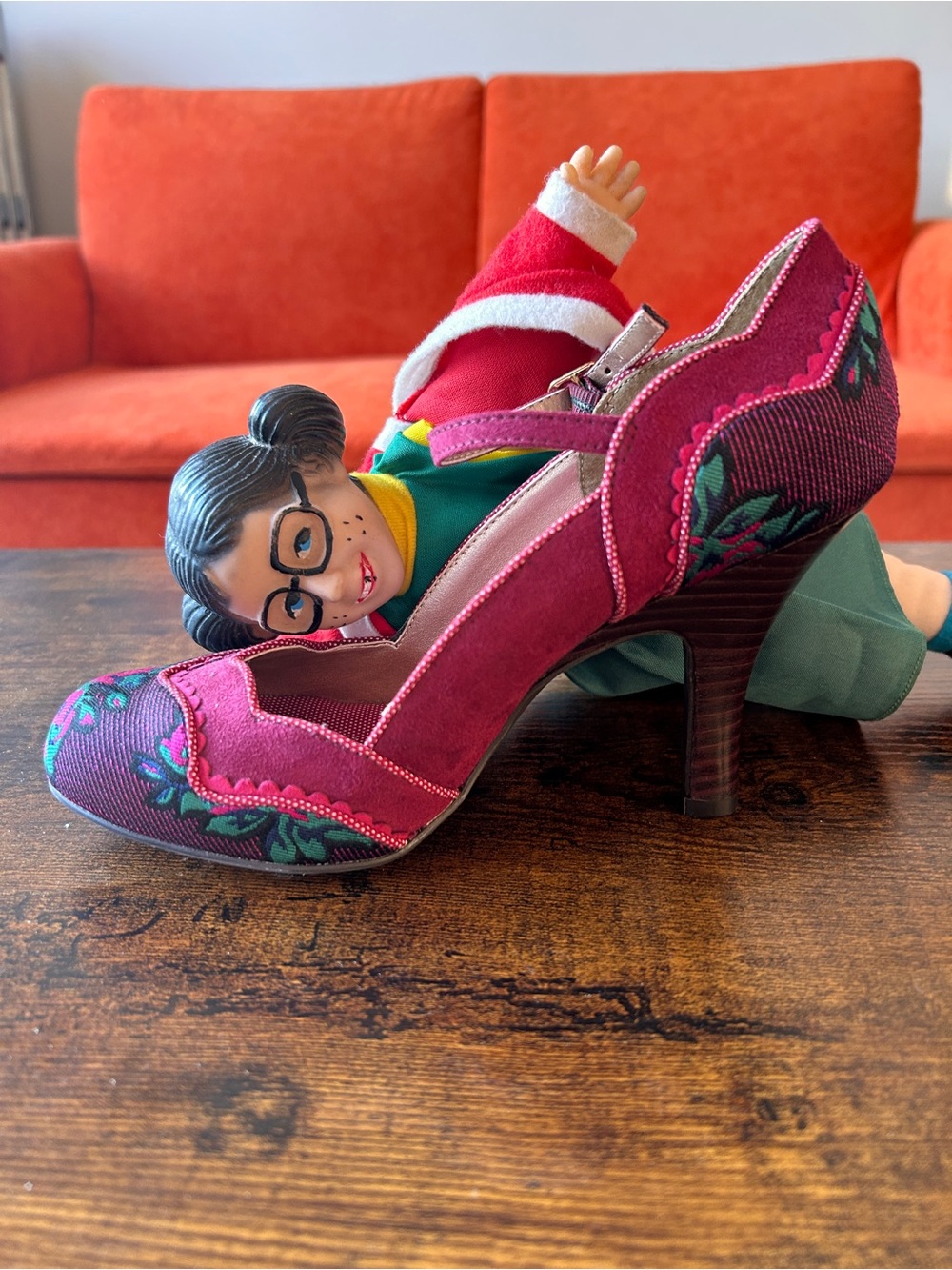 Ruby Shoo Burgundy Embroideredy Mary Jane Heel with Floral Detail - Picture 2 of 5